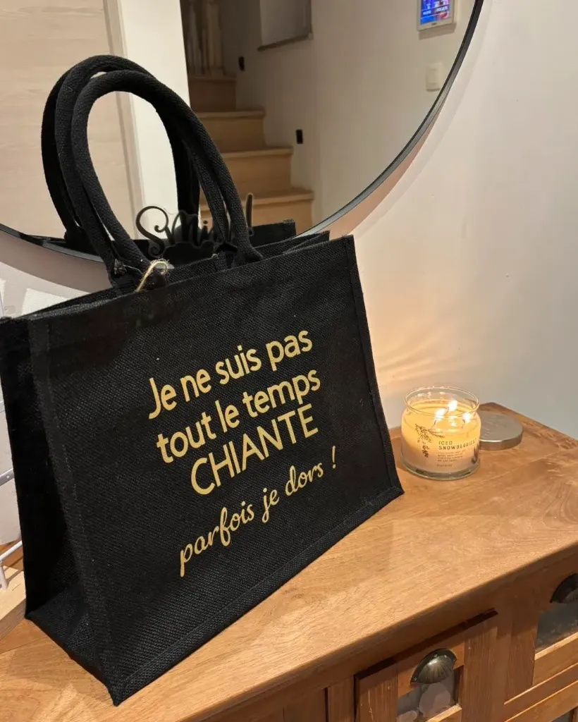Sac en toile de jute personnalisé (S, Noir, Noir, Oui)